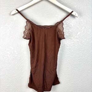 Nordstrom Brown Lace Trim Camisole tank top spaghetti strap
